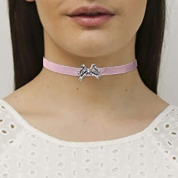 BEN AMUN Mod Victorian Pink Satin and Swarovski Crystal Choker Necklace New - Picture 3 of 13
